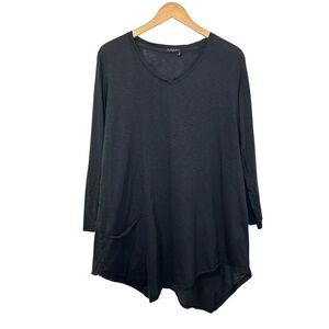 Fresh Womens Asymmetrical Hem Long Sleeve Tunic Top Sz Large Black Cotton Pocket